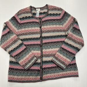 Vintage KORET Wool Mohair Cardigan Sweater Sz L Button Up Multicolor Grannycore